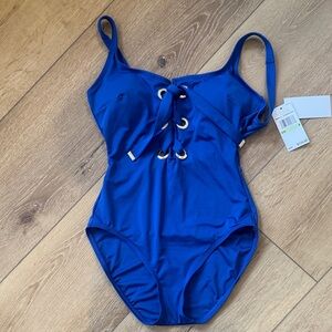 Michael Kors Royal Blue Lace-Up One Piece Swimsuit